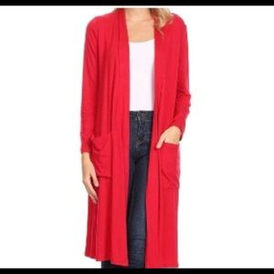 Solid Red LulaRoe Sarah Duster Sweater